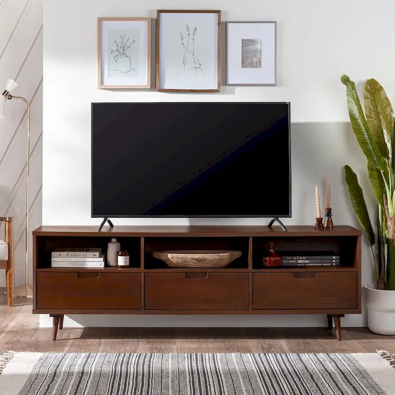 Meuble TV 70 pouces en bois massif de style Mid-Century