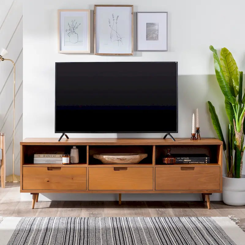 Meuble TV 70 pouces en bois massif de style Mid-Century