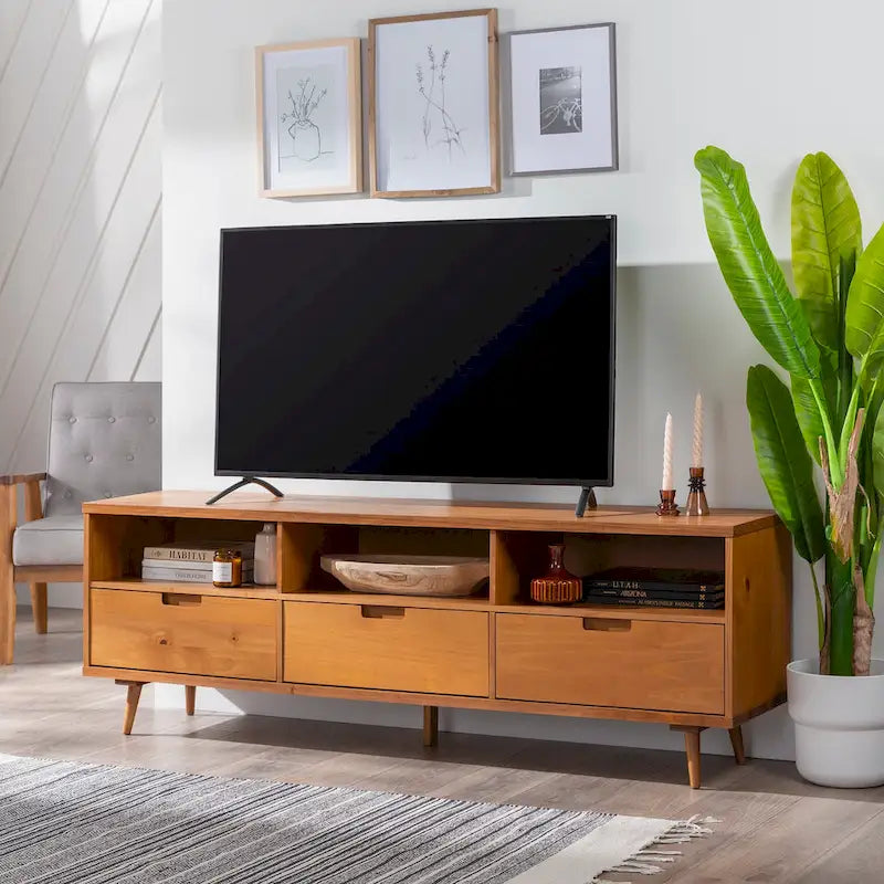 Meuble TV 70 pouces en bois massif de style Mid-Century