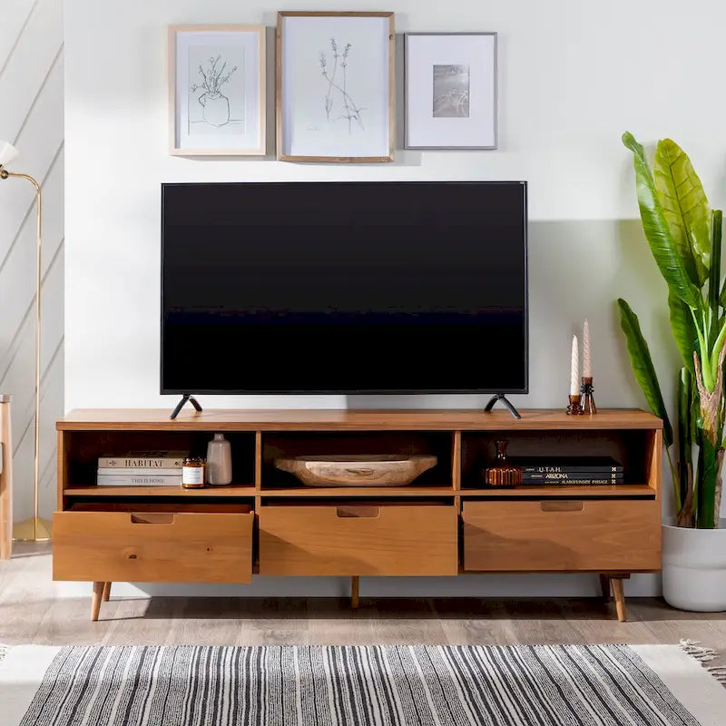 Meuble TV 70 pouces en bois massif de style Mid-Century