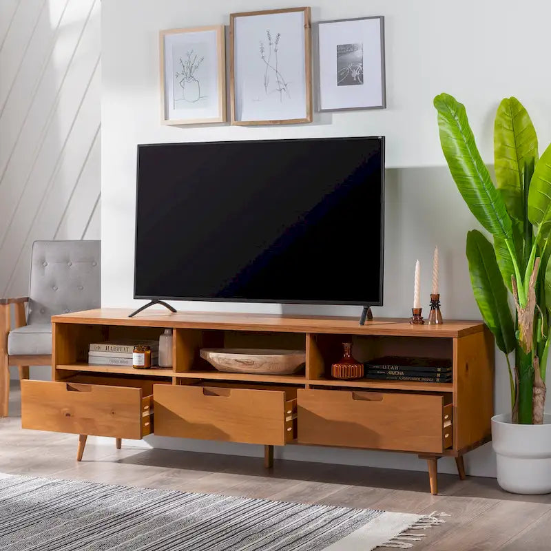Meuble TV 70 pouces en bois massif de style Mid-Century