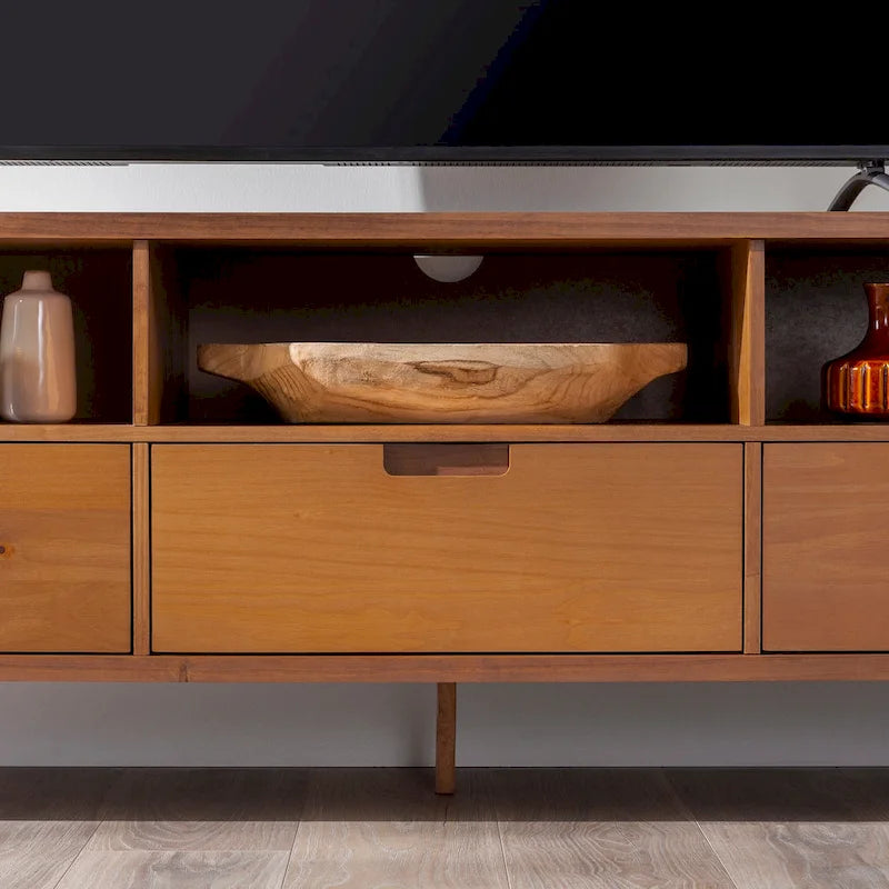 Meuble TV 70 pouces en bois massif de style Mid-Century