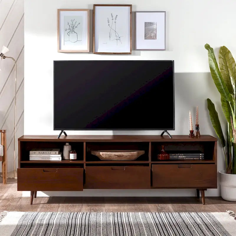 Meuble TV 70 pouces en bois massif de style Mid-Century