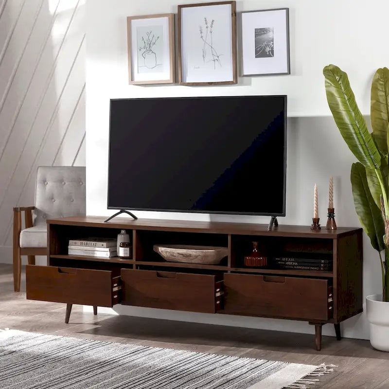 Meuble TV 70 pouces en bois massif de style Mid-Century
