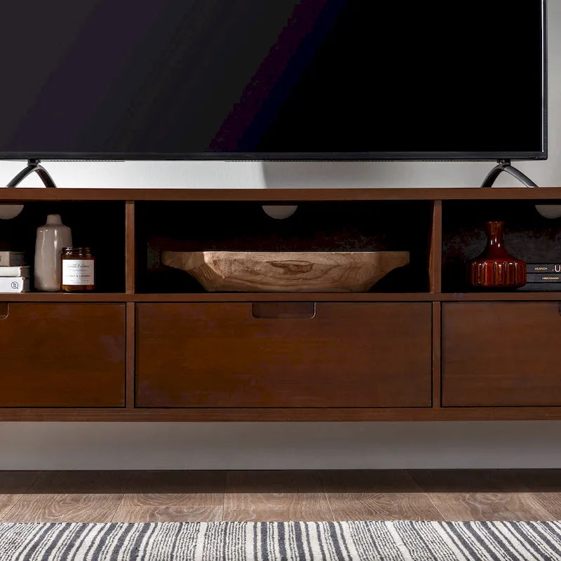 Meuble TV 70 pouces en bois massif de style Mid-Century