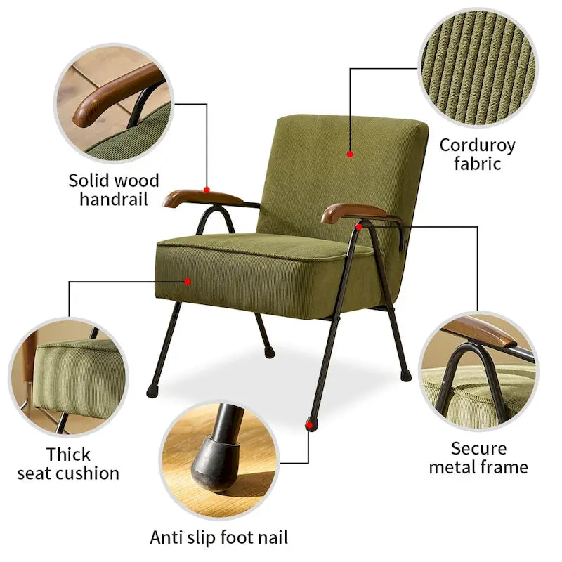 Chaise d'appoint capitonnée à dossier haut Green Modern 20 avec pieds en métal