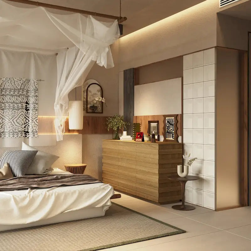 Commode à 9 Tiroirs : Finition Bois Clair et Design Linéaire Moderne pour un Rangement Spacieux