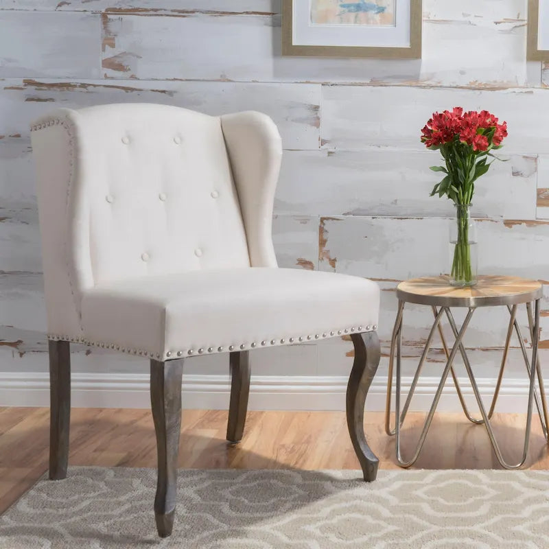 Fauteuil d'appoint en tissu clouté à oreilles de