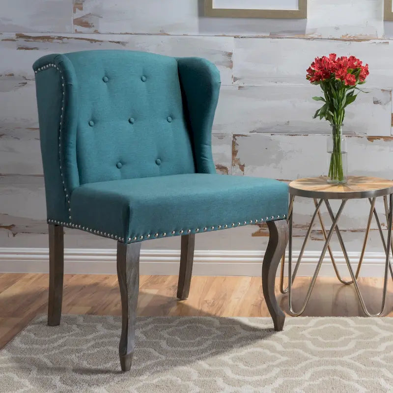 Fauteuil d'appoint en tissu clouté à oreilles de