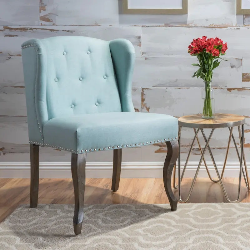 Fauteuil d'appoint en tissu clouté à oreilles de