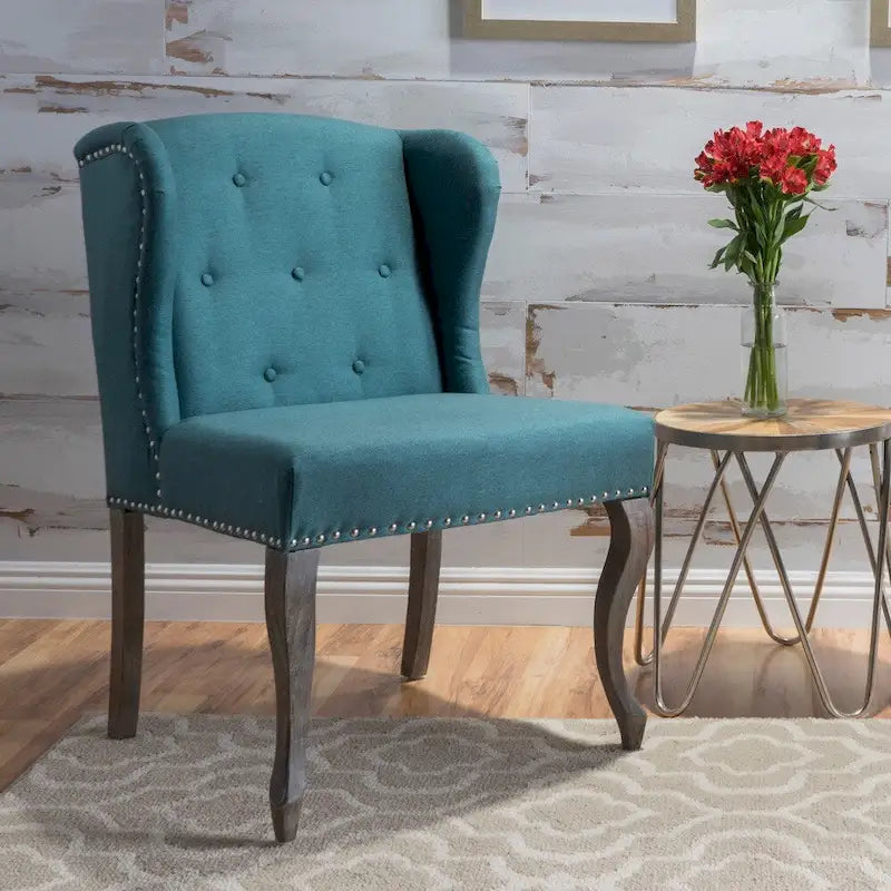 Fauteuil d'appoint en tissu clouté à oreilles de