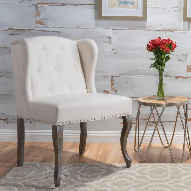 Fauteuil d'appoint en tissu clouté à oreilles de