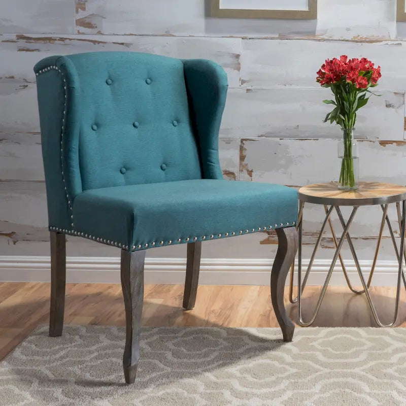 Fauteuil d'appoint en tissu clouté à oreilles de