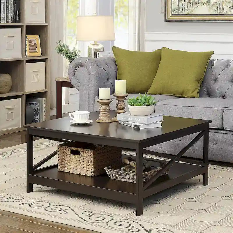 Table basse carrée de 36 po avec étagère