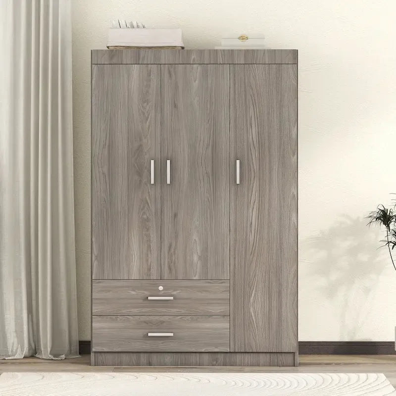 Armoire 3 portes 2 tiroirs, effet grain de bois