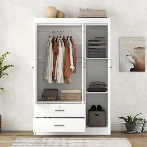 Armoire 3 portes 2 tiroirs, effet grain de bois