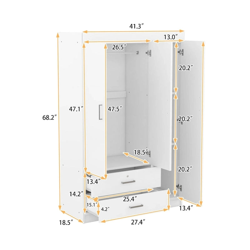Armoire 3 portes 2 tiroirs, effet grain de bois