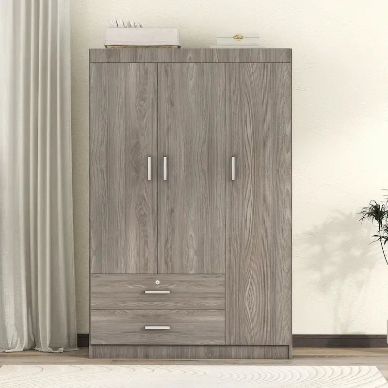 Armoire 3 portes 2 tiroirs, effet grain de bois