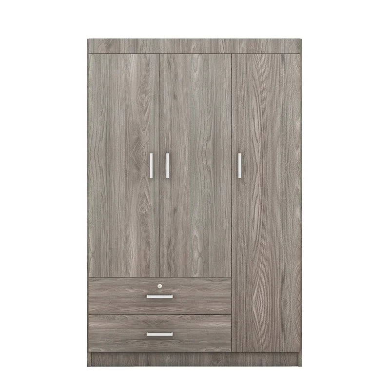 Armoire 3 portes 2 tiroirs, effet grain de bois