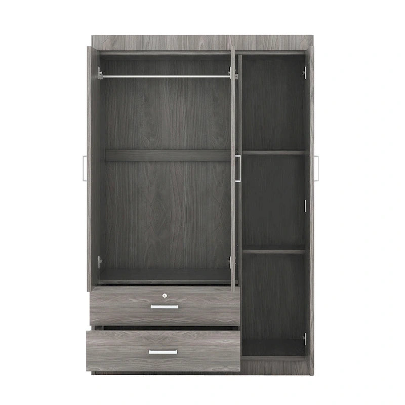 Armoire 3 portes 2 tiroirs, effet grain de bois