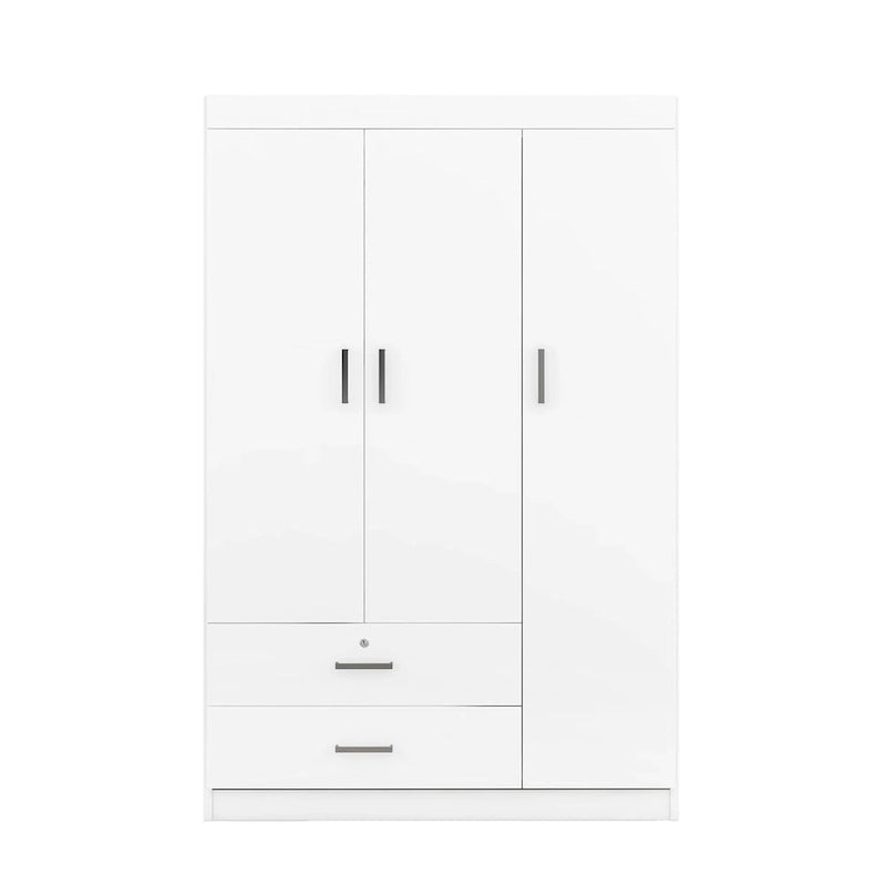 Armoire 3 portes 2 tiroirs, effet grain de bois