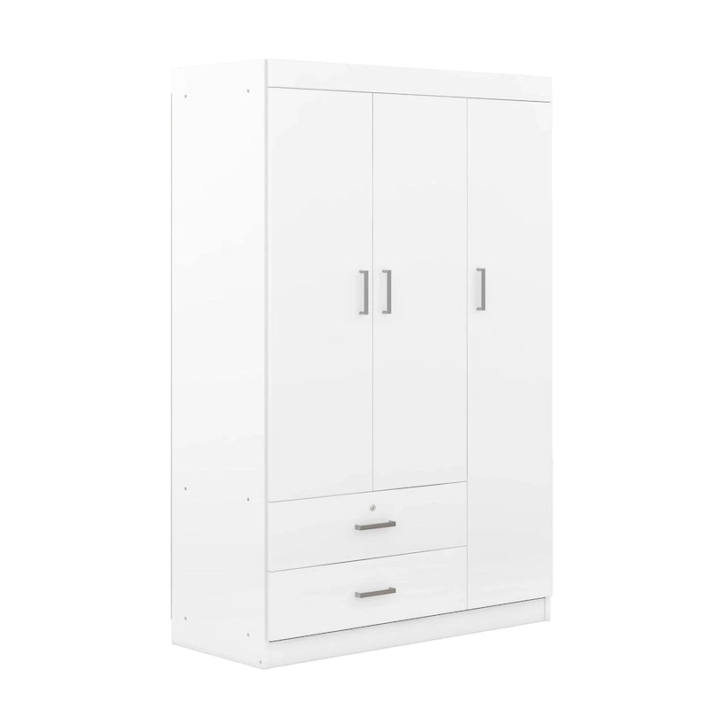 Armoire 3 portes 2 tiroirs, effet grain de bois