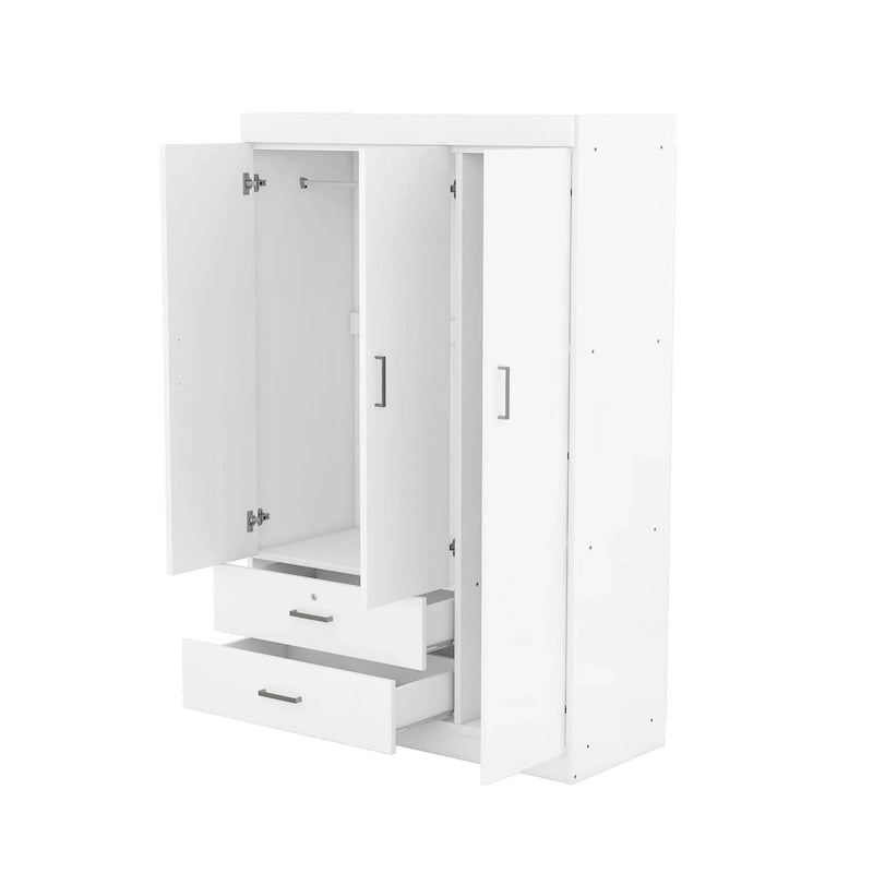 Armoire 3 portes 2 tiroirs, effet grain de bois