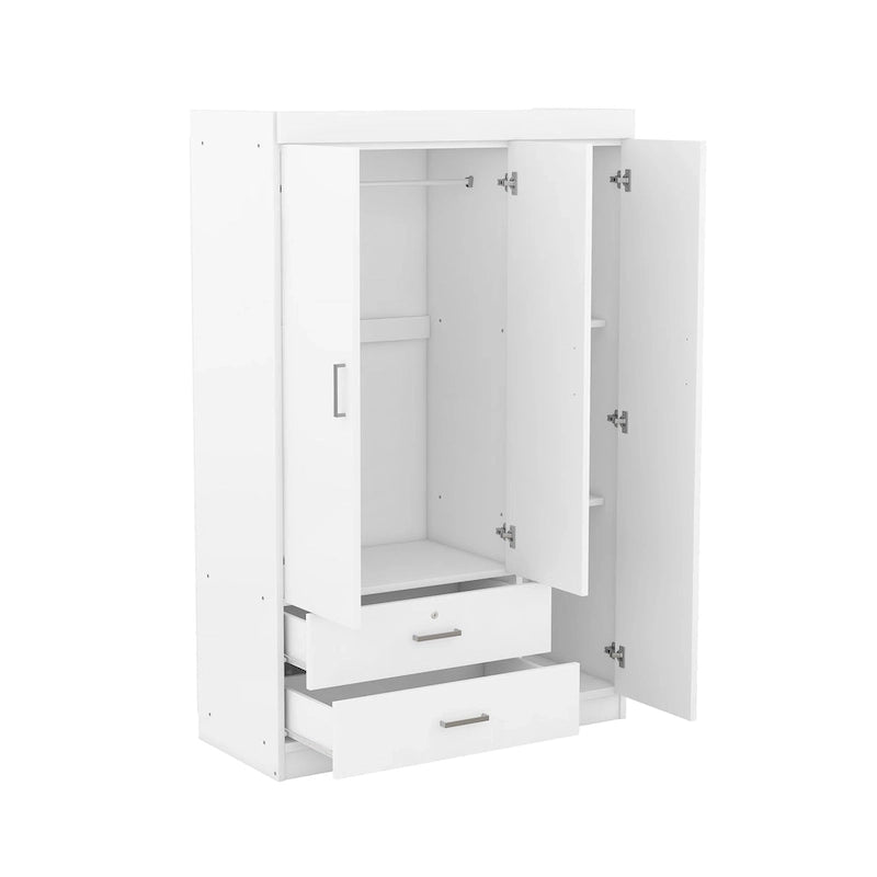 Armoire 3 portes 2 tiroirs, effet grain de bois