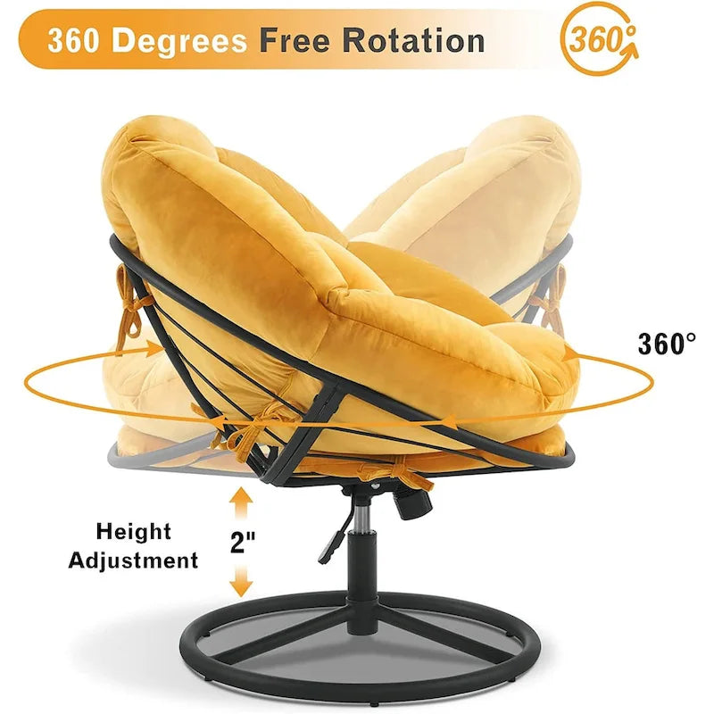 Fauteuil Papasan pivotant à vérin à gaz avec réglage de la hauteur, Velours HQ405