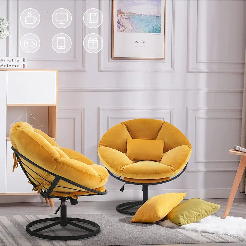 Fauteuil Papasan pivotant à vérin à gaz avec réglage de la hauteur, Velours HQ405