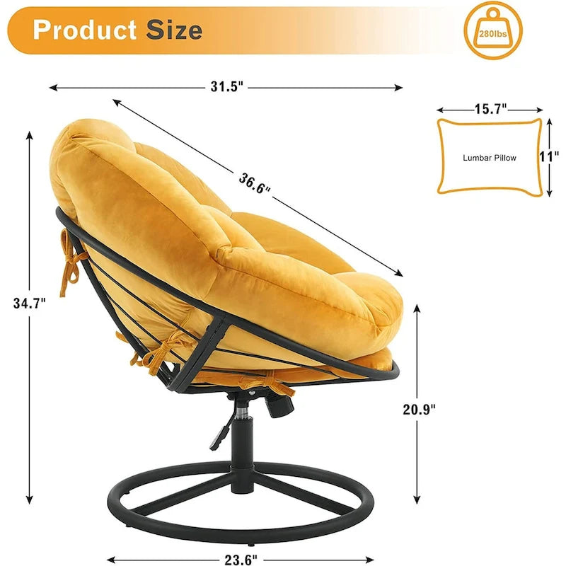 Fauteuil Papasan pivotant à vérin à gaz avec réglage de la hauteur, Velours HQ405