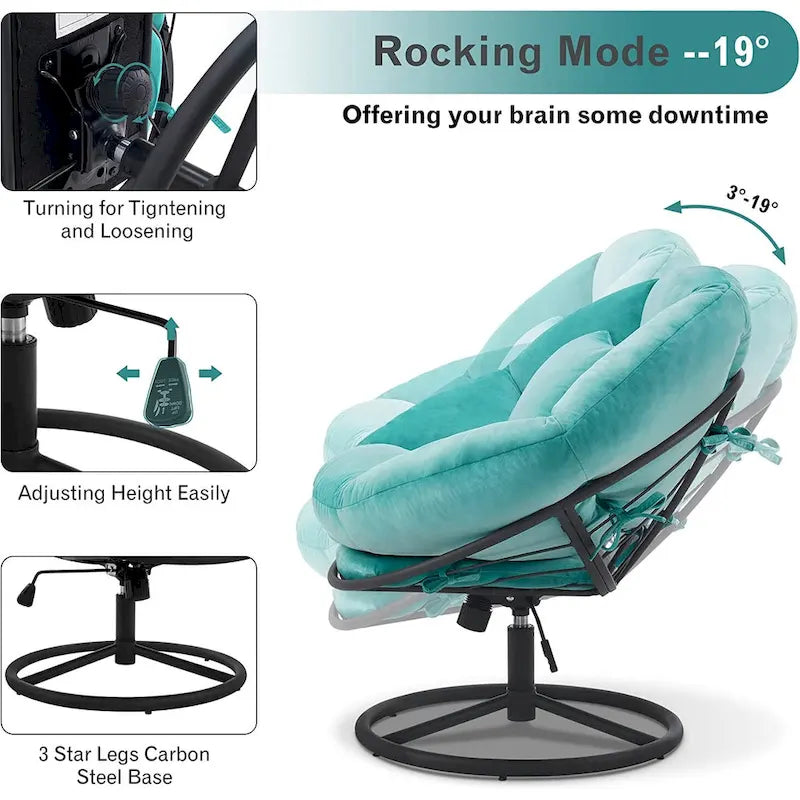Fauteuil Papasan pivotant à vérin à gaz avec réglage de la hauteur, Velours HQ405