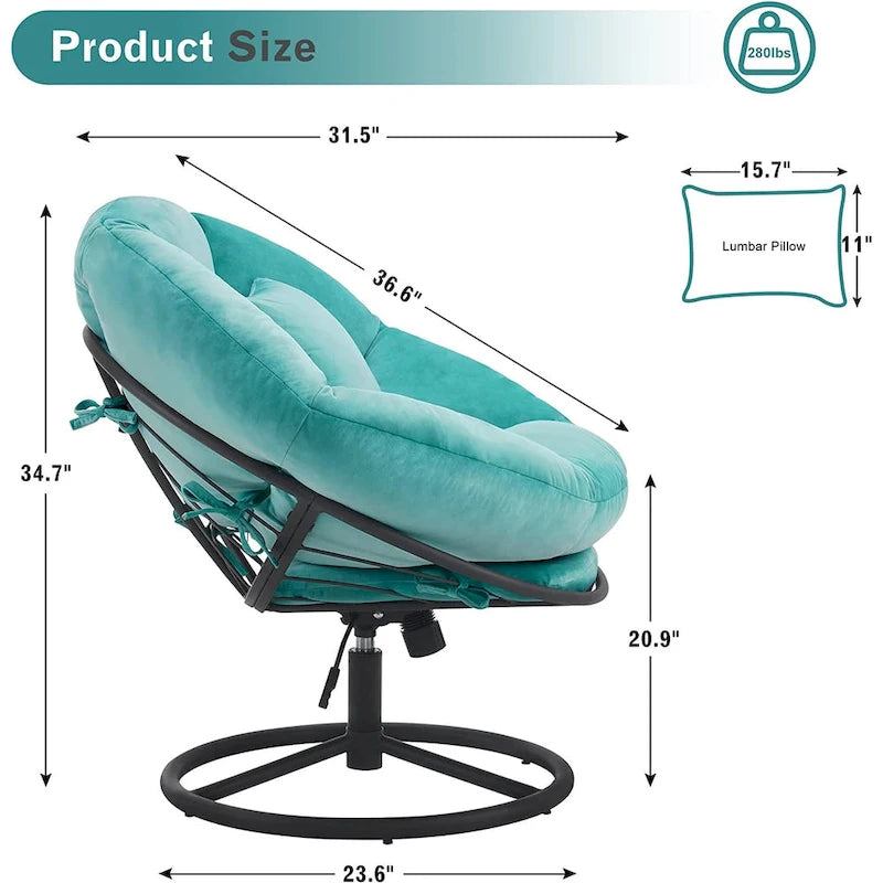 Fauteuil Papasan pivotant à vérin à gaz avec réglage de la hauteur, Velours HQ405