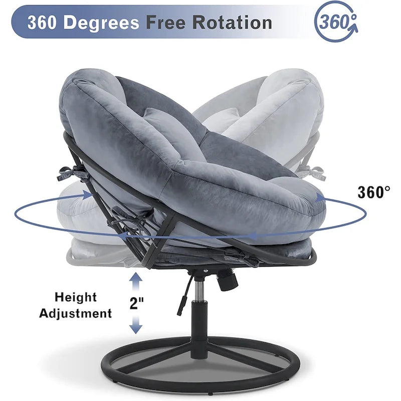 Fauteuil Papasan pivotant à vérin à gaz avec réglage de la hauteur, Velours HQ405
