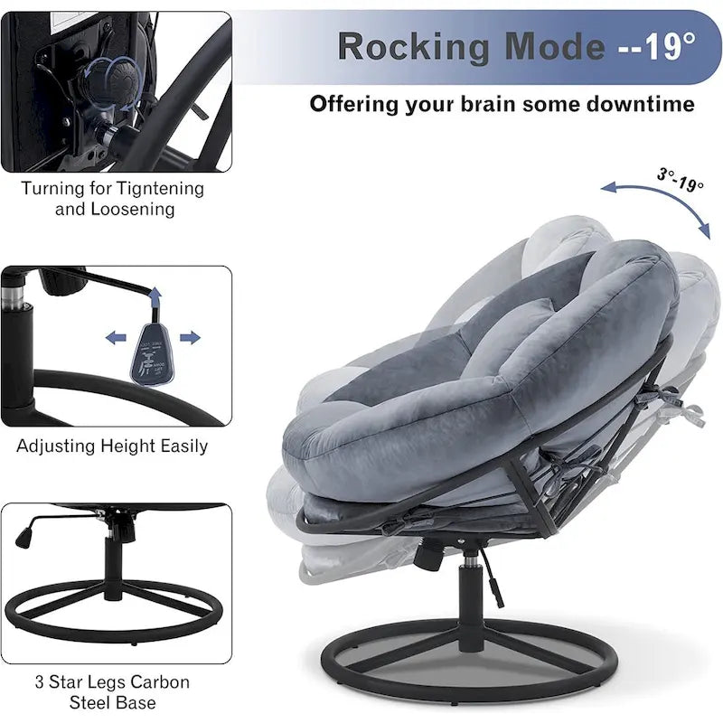 Fauteuil Papasan pivotant à vérin à gaz avec réglage de la hauteur, Velours HQ405