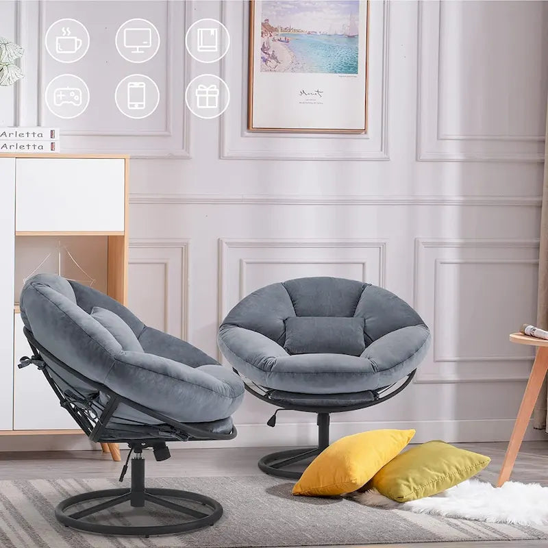 Fauteuil Papasan pivotant à vérin à gaz avec réglage de la hauteur, Velours HQ405