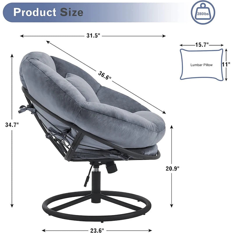 Fauteuil Papasan pivotant à vérin à gaz avec réglage de la hauteur, Velours HQ405