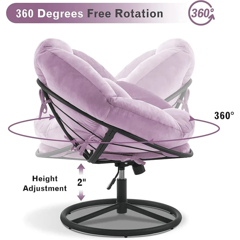 Fauteuil Papasan pivotant à vérin à gaz avec réglage de la hauteur, Velours HQ405