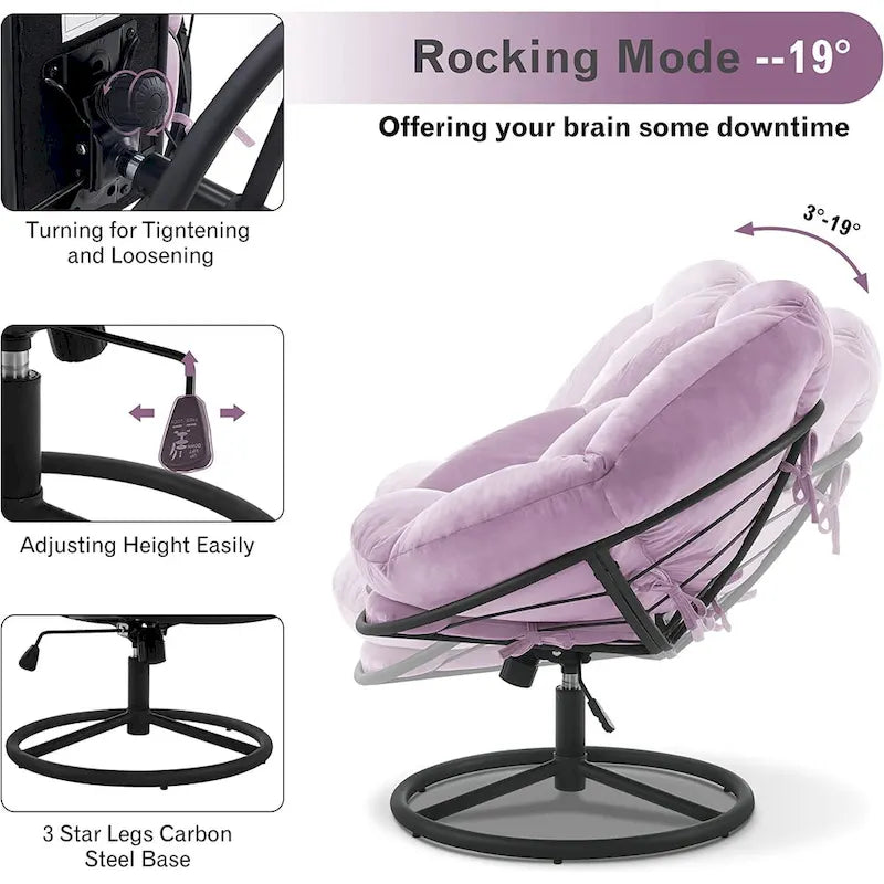 Fauteuil Papasan pivotant à vérin à gaz avec réglage de la hauteur, Velours HQ405