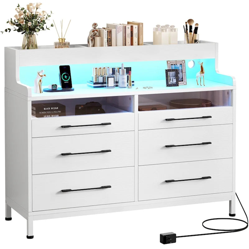 Commode de rangement moderne à 6 tiroirs avec éclairage LED