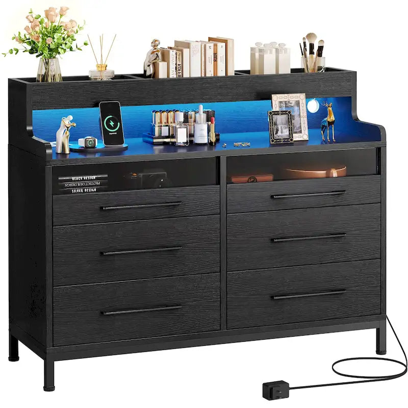 Commode de rangement moderne à 6 tiroirs avec éclairage LED