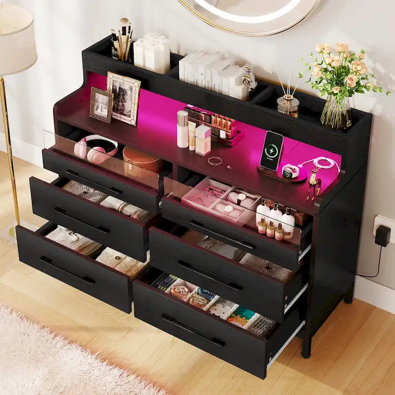Commode de rangement moderne à 6 tiroirs avec éclairage LED