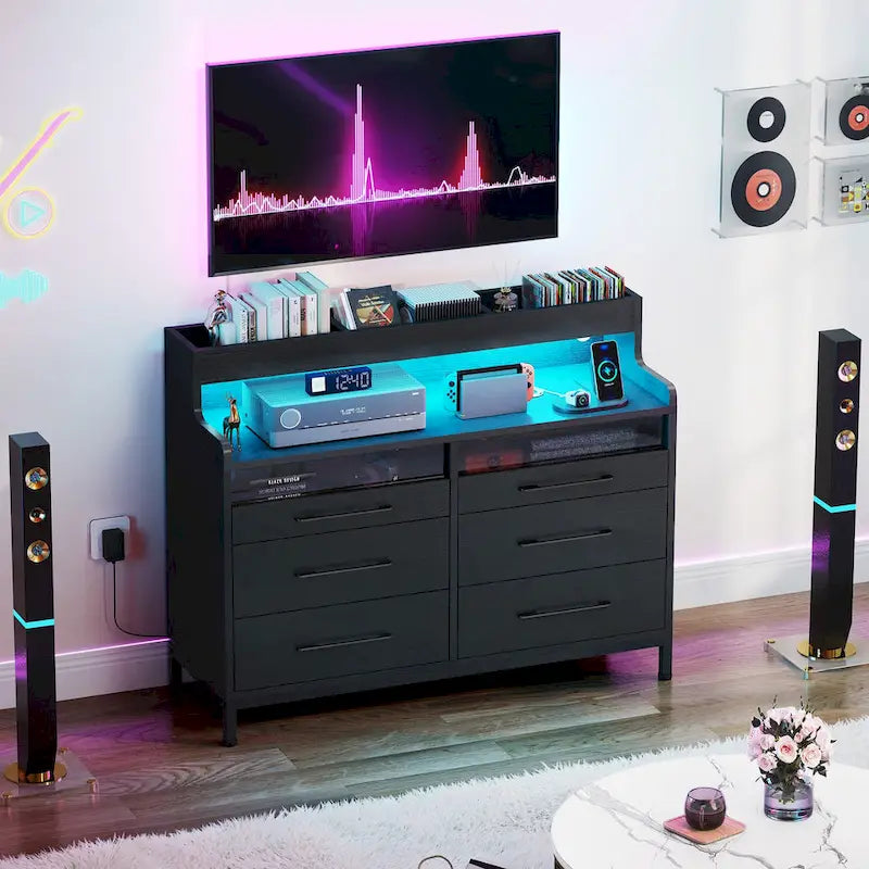 Commode de rangement moderne à 6 tiroirs avec éclairage LED