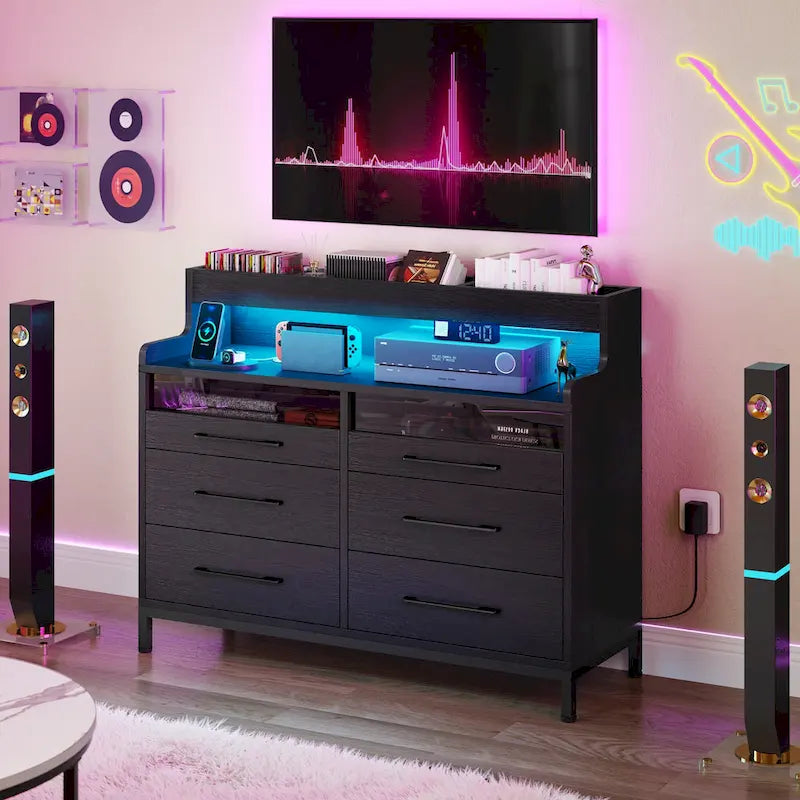 Commode de rangement moderne à 6 tiroirs avec éclairage LED