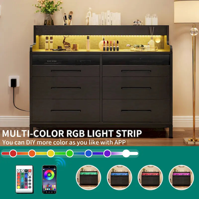 Commode de rangement moderne à 6 tiroirs avec éclairage LED