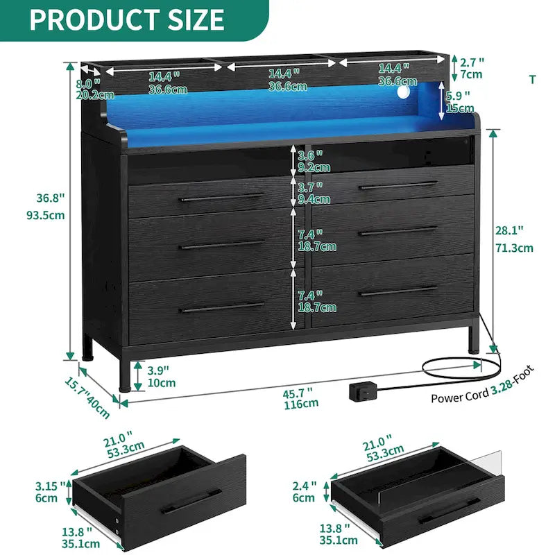 Commode de rangement moderne à 6 tiroirs avec éclairage LED