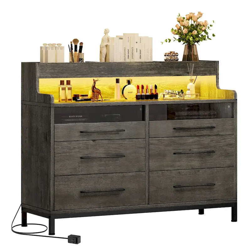 Commode de rangement moderne à 6 tiroirs avec éclairage LED