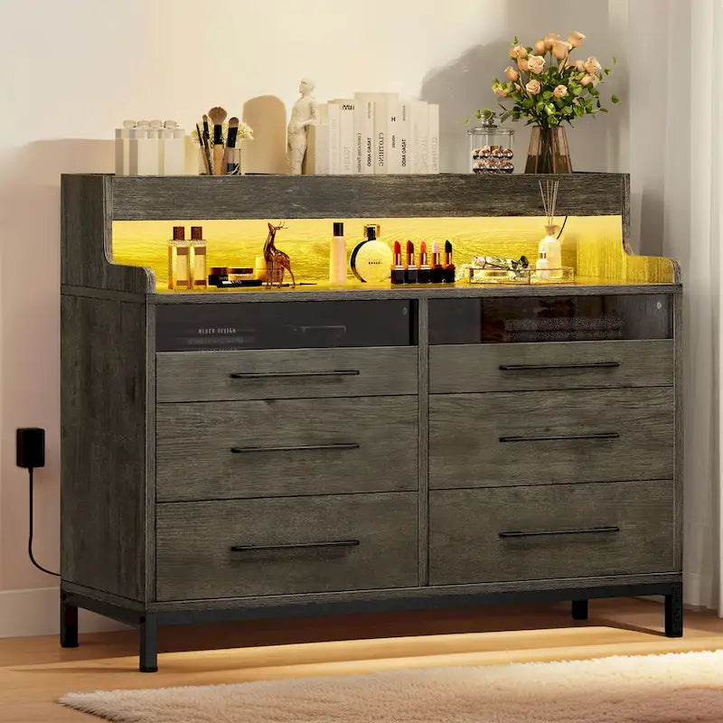 Commode de rangement moderne à 6 tiroirs avec éclairage LED