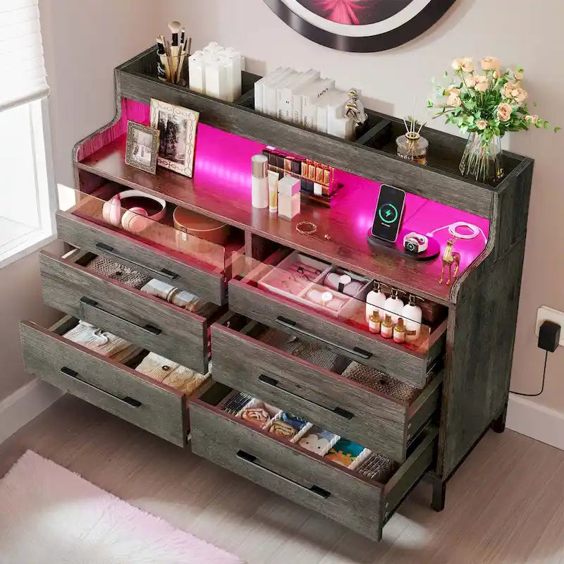 Commode de rangement moderne à 6 tiroirs avec éclairage LED