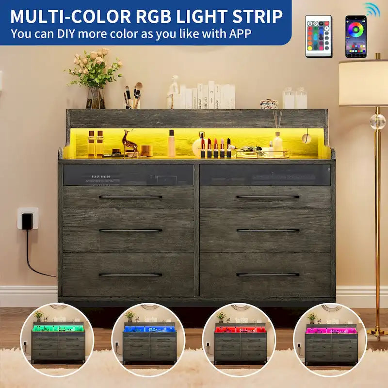 Commode de rangement moderne à 6 tiroirs avec éclairage LED